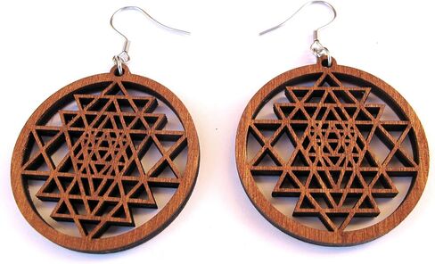 Wooden Dangle Earrings Sri Yantra, 0g, 40 mm, Yoga Jewelry, Budda Earrings, Mandala Zen Boho Gift in Saudi Arabia