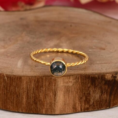 PANOPLY Moss Agate Ring, 925 Sterling Silver Ring, Green Girl Ring, Agate Ring, Twist Band Ring For Women in Saudi Arabia