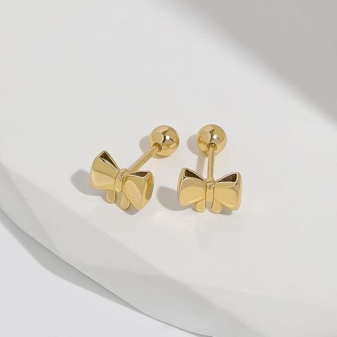 Meissa Dainty Bow Earrings for Women Girls Gold Earrings Srew Back Hypoallergenic Sleep-on Earrings for Sensitive Ears 925 Sterling Silver Ball Back Earrings in Saudi Arabia