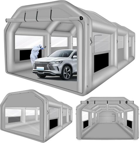 كشك طلاء قابل للنفخ من QILEBA مقاس 13 × 8 × 8 قدم مع منفاخ (750 وات)، كشك رش قابل للنفخ باللون الرمادي مع نظام فلتر هواء كشك طلاء سيارات احترافي لطلاء السيارات وحفلات وقوف السيارات in Kuwait