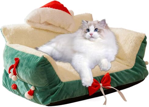 Pet Sofa,Sleeping Chair with Santa Hat | Cat Beds | for Home Kitchen Bedroom Living Room Porch Patio Balcony Play Area Apartment Indoor Relaxation Nighttime Sleep Daily Rest in Saudi Arabia