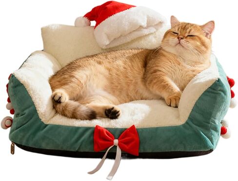 Pet Sofa,Sleeping Chair with Santa Hat | Cat Beds | for Home Kitchen Bedroom Living Room Porch Patio Balcony Play Area Apartment Indoor Relaxation Nighttime Sleep Daily Rest in Saudi Arabia
