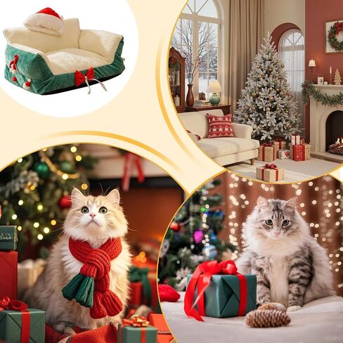 Pet Sofa,Sleeping Chair with Santa Hat | Cat Beds | for Home Kitchen Bedroom Living Room Porch Patio Balcony Play Area Apartment Indoor Relaxation Nighttime Sleep Daily Rest in Saudi Arabia