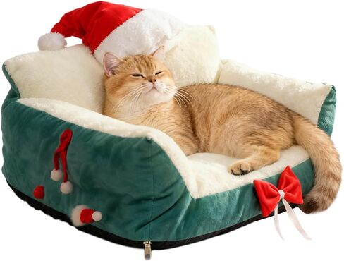 Pet Sofa,Sleeping Chair with Santa Hat | Cat Beds | for Home Kitchen Bedroom Living Room Porch Patio Balcony Play Area Apartment Indoor Relaxation Nighttime Sleep Daily Rest in Saudi Arabia