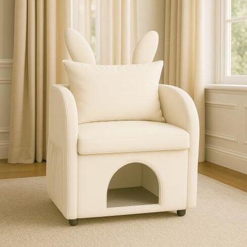 Friendly Armchair with Scratch-Resistant Fabric, Built-in Cat & Dog Hideaway, Dual-Use Sofa Chair with Side Pocket (Beige) in Saudi Arabia