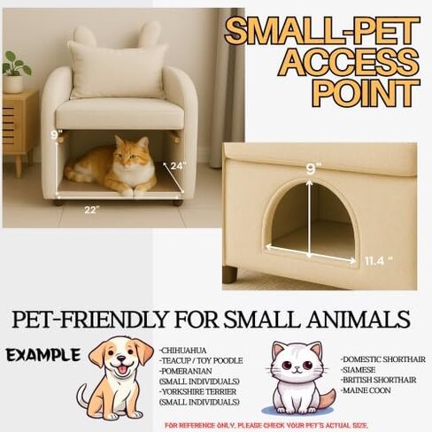 Friendly Armchair with Scratch-Resistant Fabric, Built-in Cat & Dog Hideaway, Dual-Use Sofa Chair with Side Pocket (Beige) in Saudi Arabia