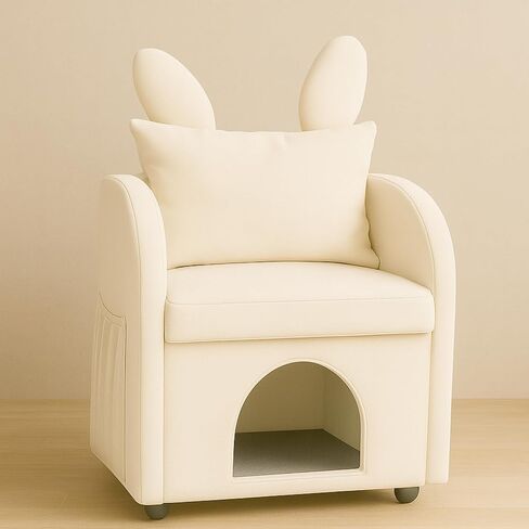 Friendly Armchair with Scratch-Resistant Fabric, Built-in Cat & Dog Hideaway, Dual-Use Sofa Chair with Side Pocket (Beige) in Saudi Arabia
