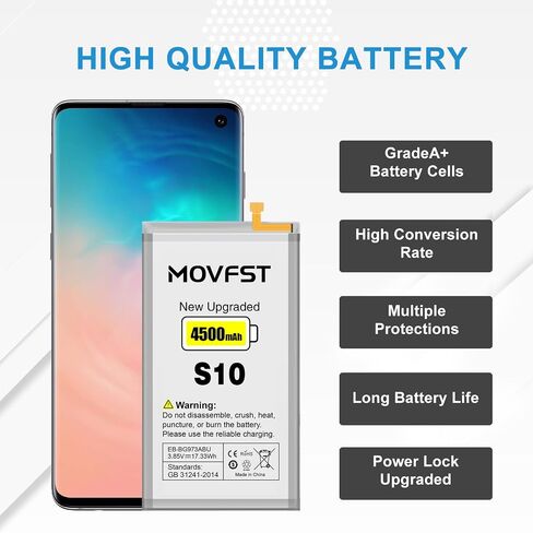 Replacement Battery for Samsung Galaxy S10,4500mAh High Capacity Battery Fit for Samsung Galaxy S10 Model SM-G973F/U/W/X/N/U1, SM-G9730, SCV41, SM-G973C with Repair Tool Kits,EB-BG973ABU in Kuwait