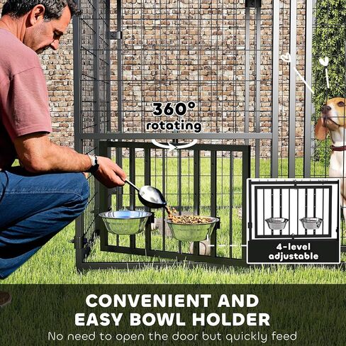 PawHut 4.6' x 4.6' x 5' Outdoor Dog Kennel, Welded Wire Dog Kennel Outside Run with 360° Rotating & 4 Level Adjustable Bowls, Waterproof & UV Resistant Cover, for S&M Breeds, Chickens, Ducks, Red in Saudi Arabia