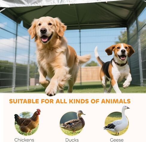PawHut 4.6' x 4.6' x 5' Outdoor Dog Kennel, Welded Wire Dog Kennel Outside Run with 360° Rotating & 4 Level Adjustable Bowls, Waterproof & UV Resistant Cover, for S&M Breeds, Chickens, Ducks, Red in Saudi Arabia
