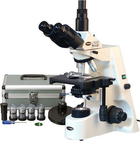 AmScope T690C-8M Digital Trinocular Compound Microscope, 40X-2500X Magnification, WH10x and WH25x Super-Widefield Eyepieces, Infinity Objectives, Brightfield, Kohler Condenser, Double-Layer Mechanical Stage, Includes 8MP Camera with Reduction Lens and Sof in Saudi Arabia