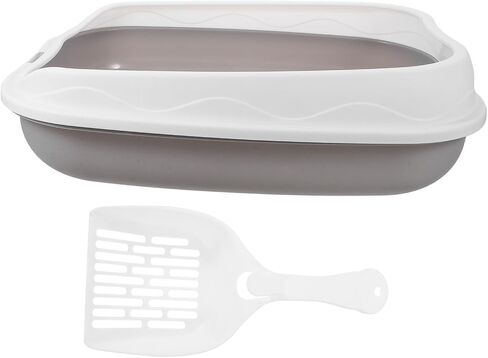 Semi-Enclosed Cat Toilet for Kittens with Low Entry Splashproof Large Capacity Litter Pan Pet Sandbox Tray for Training and Reducing Litter Scatter Gray in Saudi Arabia