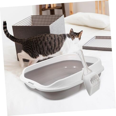 Semi-Enclosed Cat Toilet for Kittens with Low Entry Splashproof Large Capacity Litter Pan Pet Sandbox Tray for Training and Reducing Litter Scatter Gray in Saudi Arabia