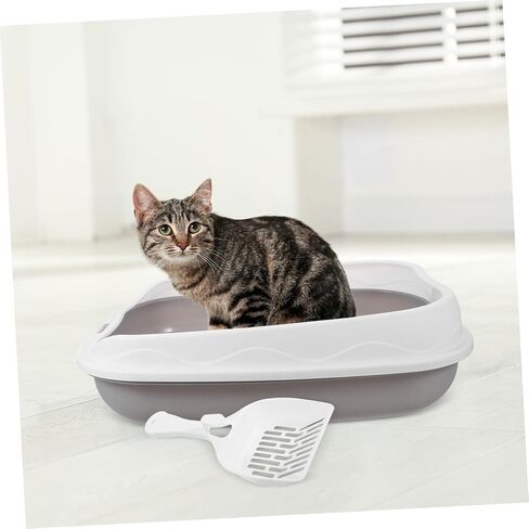Semi-Enclosed Cat Toilet for Kittens with Low Entry Splashproof Large Capacity Litter Pan Pet Sandbox Tray for Training and Reducing Litter Scatter Gray in Saudi Arabia