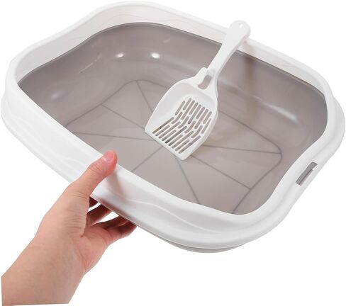 Semi-Enclosed Cat Toilet for Kittens with Low Entry Splashproof Large Capacity Litter Pan Pet Sandbox Tray for Training and Reducing Litter Scatter Gray in Saudi Arabia