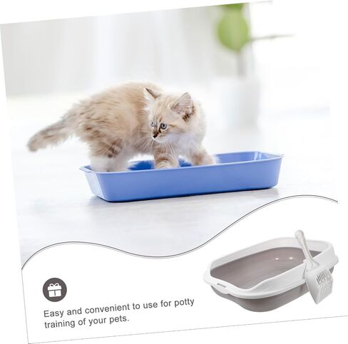 Semi-Enclosed Cat Toilet for Kittens with Low Entry Splashproof Large Capacity Litter Pan Pet Sandbox Tray for Training and Reducing Litter Scatter Gray in Saudi Arabia