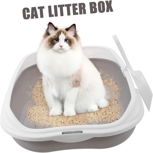 Semi-Enclosed Cat Toilet for Kittens with Low Entry Splashproof Large Capacity Litter Pan Pet Sandbox Tray for Training and Reducing Litter Scatter Gray in Saudi Arabia