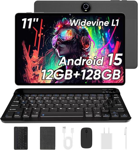 جهاز لوحي 11 بوصة مع لوحة مفاتيح ، Android 15 أقراص ، 12 جيجابايت+128 جيجابايت ، 1 تيرابايت ، بطارية 8000 مللي أمبير في الساعة ، كاميرا 5 ميجابكسل+8 ميجابكسل ، واي فاي 6 ، شاشة لمس IPS ، الماوس/القلم/الحالة/الشاحن في الداخل ، هدية رائعة - in Kuwait
