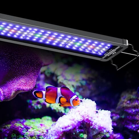 Pawfly 48W ضوء حوض السمك للمياه المالحة لخزانات الأسماك من 48 بوصة إلى 54 بوصة، ضوء الشعاب المرجانية LED الخافت للضوء لخزان الأسماك البحرية المرجاني القابل للتمديد مع مؤقت وضع D/N كامل الطيف، تشغيل/إيقاف سطوع قابل للتعديل in Kuwait