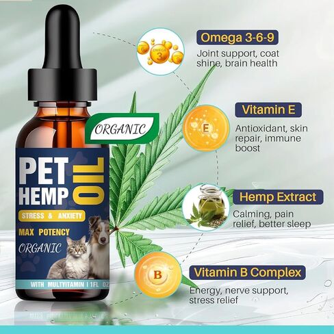Hemp Oil for Dogs Cats (3 Pack) Organic Helps with Аnxiеty, Calming, Pain Relief, Sleep, Arthritis, Seizures Support Pet Supplement for Smal & Large Pets with Omega 3-6-9 Oil Fast Results Made in USA in Saudi Arabia