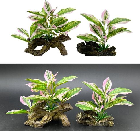 Smoothedo-Pets Fish Tank Decorations Aquarium Decor Ornaments Betta Pink Leaf pad Hammock Artifical Driftwood Goldfish Bowl Accessories (Light Pink Set) in Saudi Arabia