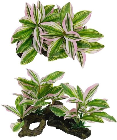 Smoothedo-Pets Fish Tank Decorations Aquarium Decor Ornaments Betta Pink Leaf pad Hammock Artifical Driftwood Goldfish Bowl Accessories (Light Pink Set) in Saudi Arabia
