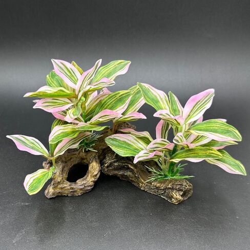 Smoothedo-Pets Fish Tank Decorations Aquarium Decor Ornaments Betta Pink Leaf pad Hammock Artifical Driftwood Goldfish Bowl Accessories (Light Pink Set) in Saudi Arabia