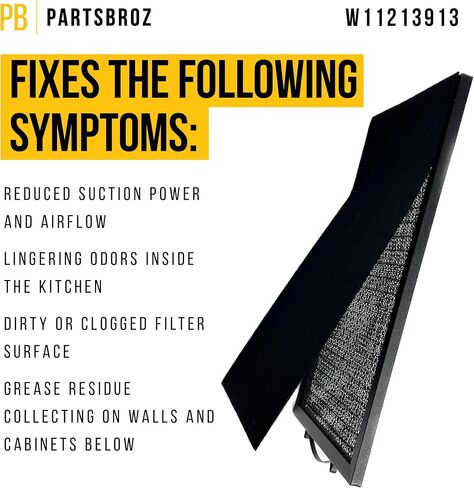 فلتر الشحوم PartsBroz W11213913 - متوافق مع مجموعة فرن الميكروويف ويرلبول - يستبدل AP6339877 4591618 PS12578306 W11206152 قطع إصلاح بديلة متينة للغاية، إصلاح سريع للخدمة الشاقة in Saudi Arabia