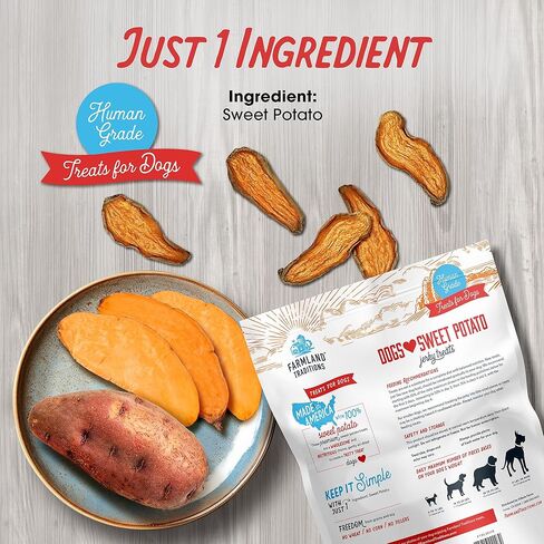 Farmland Traditions Dogs Love Sweet Potato Dog Treats, Premium Single Ingredient Human Grade Sweet Potato Dog Jerky, 1-Pound Bag in Kuwait