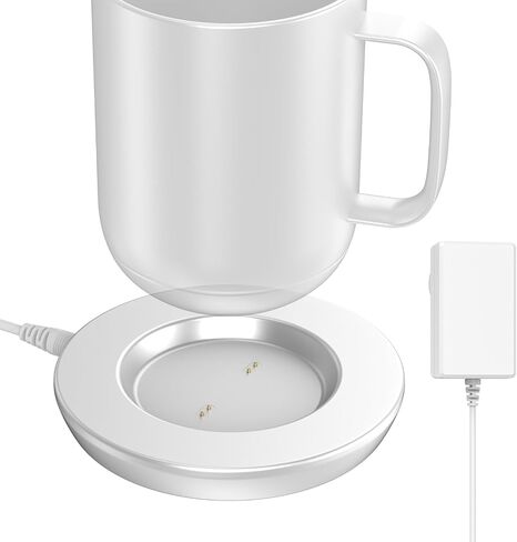 Charging Coaster 2 Compatible with Embo Temperature Control Smart Mug 2 and 1 - Mug Power Cord - Charger Dock Base for Wireless Warmer Cup Accessories (Silver White) in Saudi Arabia