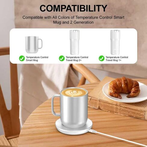 Charging Coaster 2 Compatible with Embo Temperature Control Smart Mug 2 and 1 - Mug Power Cord - Charger Dock Base for Wireless Warmer Cup Accessories (Silver White) in Saudi Arabia