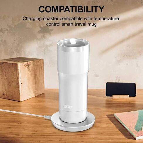 Charging Coaster 2 Compatible with Embo Temperature Control Smart Mug 2 and 1 - Mug Power Cord - Charger Dock Base for Wireless Warmer Cup Accessories (Silver White) in Saudi Arabia