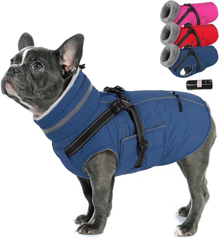 PETDSH Dog Coat Medium, Built-in Harness Dog Jacket with Warm Fleece Lining, Waterproof Reflective Dogs Winter Coat, Pet Coats with Pocket and Trash Bags (Pink, Medium) in Saudi Arabia