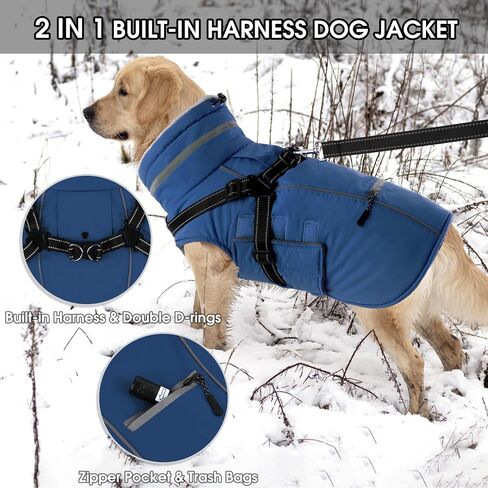 PETDSH Dog Coat Medium, Built-in Harness Dog Jacket with Warm Fleece Lining, Waterproof Reflective Dogs Winter Coat, Pet Coats with Pocket and Trash Bags (Pink, Medium) in Saudi Arabia