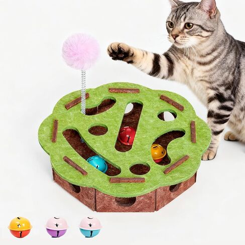لعبة ألغاز تفاعلية للقطط للقطط الداخلية، صندوق متاهة اللباد مع 3 كرات جرس، لعبة تمرين ذاتية للقطط التي تشعر بالملل، لعبة الإخفاء والبحث الممتعة تشجع غرائز الصيد، أعمدة الخدش 12.2 بوصة × 12.2 بوصة × 3 بوصة in Kuwait