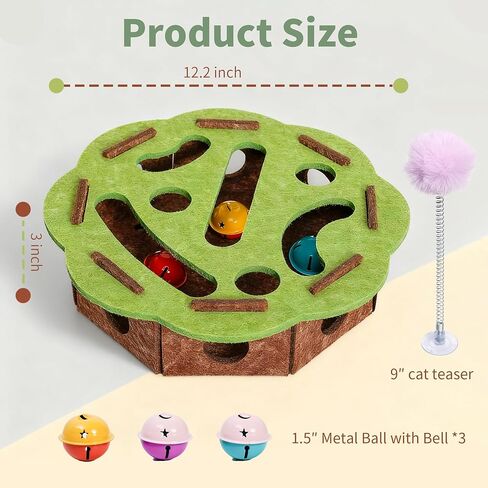 لعبة ألغاز تفاعلية للقطط للقطط الداخلية، صندوق متاهة اللباد مع 3 كرات جرس، لعبة تمرين ذاتية للقطط التي تشعر بالملل، لعبة الإخفاء والبحث الممتعة تشجع غرائز الصيد، أعمدة الخدش 12.2 بوصة × 12.2 بوصة × 3 بوصة in Kuwait
