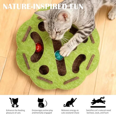 لعبة ألغاز تفاعلية للقطط للقطط الداخلية، صندوق متاهة اللباد مع 3 كرات جرس، لعبة تمرين ذاتية للقطط التي تشعر بالملل، لعبة الإخفاء والبحث الممتعة تشجع غرائز الصيد، أعمدة الخدش 12.2 بوصة × 12.2 بوصة × 3 بوصة in Kuwait