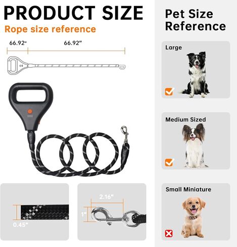 Rrechargeable Heated Dog Leash, Highly Reflective Threads Leash Rope with Rechargeable Hand Warmer for Medium Large Dogs, 1/2 inch - M in Kuwait
