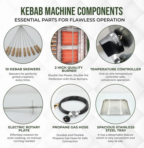 Homira Vertical Shawarma Machine - 2 Burner Rotisserie Grill, Doner Kebab and Tacos Al Pastor Machine with 10 Kebab Skewers in Saudi Arabia