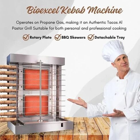 Homira Vertical Shawarma Machine - 2 Burner Rotisserie Grill, Doner Kebab and Tacos Al Pastor Machine with 10 Kebab Skewers in Saudi Arabia