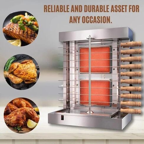Homira Vertical Shawarma Machine - 2 Burner Rotisserie Grill, Doner Kebab and Tacos Al Pastor Machine with 10 Kebab Skewers in Saudi Arabia