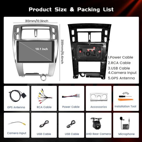 [4+64G] Sterroid 15 Car Stereo لـ Hyundai Tucson 2006-2009 ، Wireless Carplay & Android Auto ، Radio 10 inch touchscreen Car Radio لـ Tucson مع GPS ، WiFi ، 32eq ، UI ، Bluetooth 5.0 ، FM/RDS ، كاميرا احتياطية ، كاميرا احتياطية in Saudi Arabia