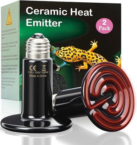 2-Pack 100W باعث حرارة سيراميك للزواحف - لا يوجد مصابيح حرارية ليلية خفيفة للتنين الملتحي، أبو بريص، الإغوانا، السحالي، مقبس E26 in Kuwait