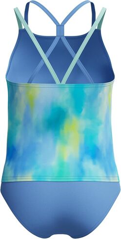 Speedo Girls' Swimsuit Two Piece Tankini Thin Strap, Wavy Enamel Blue, 7 in Kuwait