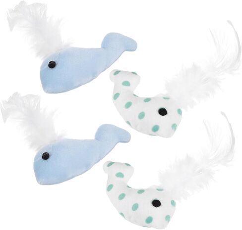 4pcs Plush Whale Cat for Indoor Cats Chew with Ultra Soft Kitten Playmates to Stimulate Instinct and Reduce Loneliness Safe Non-Fading Materials Blue and Green in Saudi Arabia