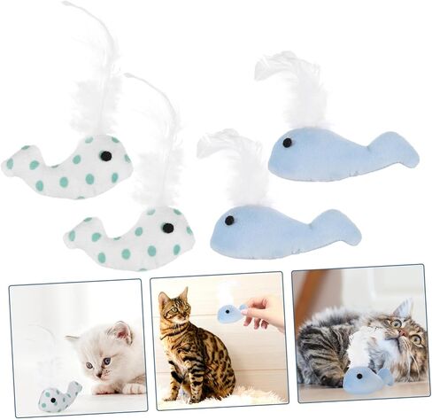 4pcs Plush Whale Cat for Indoor Cats Chew with Ultra Soft Kitten Playmates to Stimulate Instinct and Reduce Loneliness Safe Non-Fading Materials Blue and Green in Saudi Arabia