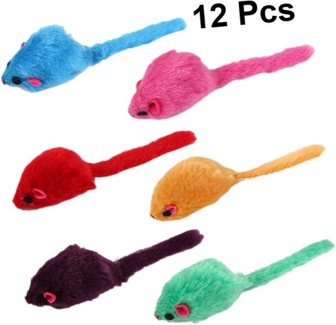 12Pcs Plush Mouse Cat with Realistic Squeaking Sound Bite-Resistant Pet for Cats and Kittens Washable Soft Chew-Resistant Play Favors to Protect Furniture Random Color in Saudi Arabia