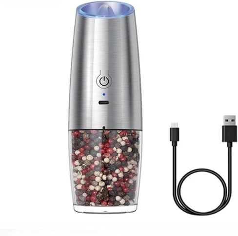 مطحنة ملح وفلفل كهربائية قابلة لإعادة الشحن عبر USB، خشونة قابلة للتعديل، مطحنة توابل ذات سعة كبيرة، طبخ المطبخ (مجموعة سوداء) in Kuwait