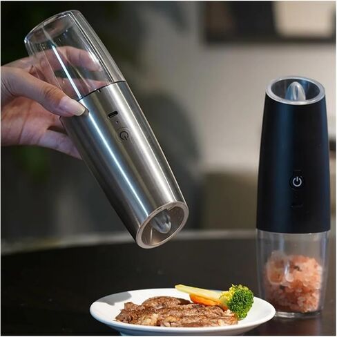 مطحنة ملح وفلفل كهربائية قابلة لإعادة الشحن عبر USB، خشونة قابلة للتعديل، مطحنة توابل ذات سعة كبيرة، طبخ المطبخ (مجموعة سوداء) in Kuwait