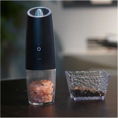 مطحنة ملح وفلفل كهربائية قابلة لإعادة الشحن عبر USB، خشونة قابلة للتعديل، مطحنة توابل ذات سعة كبيرة، طبخ المطبخ (مجموعة سوداء) in Kuwait
